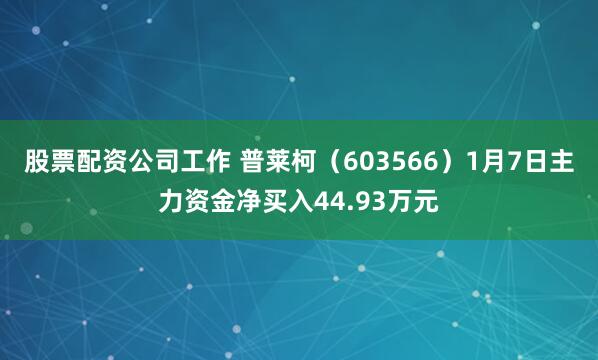 股票配资公司工作 普莱柯（603566）1月7日主力资金净买入44.93万元