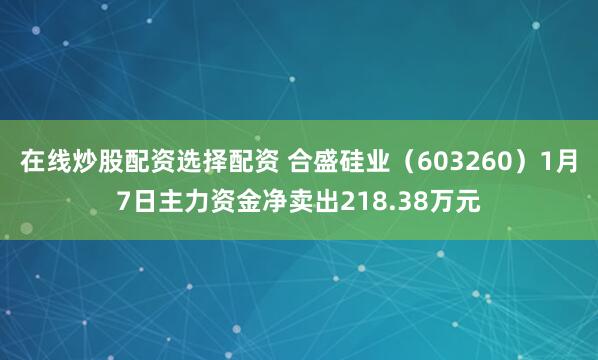 在线炒股配资选择配资 合盛硅业（603260）1月7日主力资金净卖出218.38万元