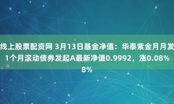 线上股票配资网 3月13日基金净值：华泰紫金月月发1个月滚动债券发起A最新净值0.9992，涨0.08%